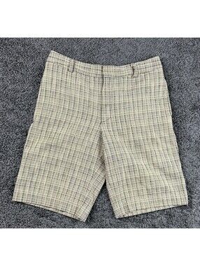 Trina Turk Mens Size 32 Beige Black Plaid Tweed Golf Shorts Cotton Luxury